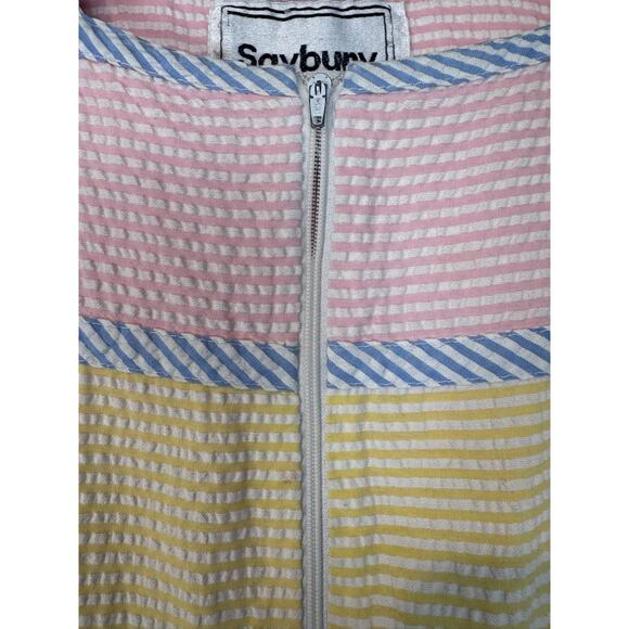 VTG 80'S Saybury Pastel‎ Seersucker Stripe Maxi Zip Up House Dress Robe Medium - Picture 6 of 9